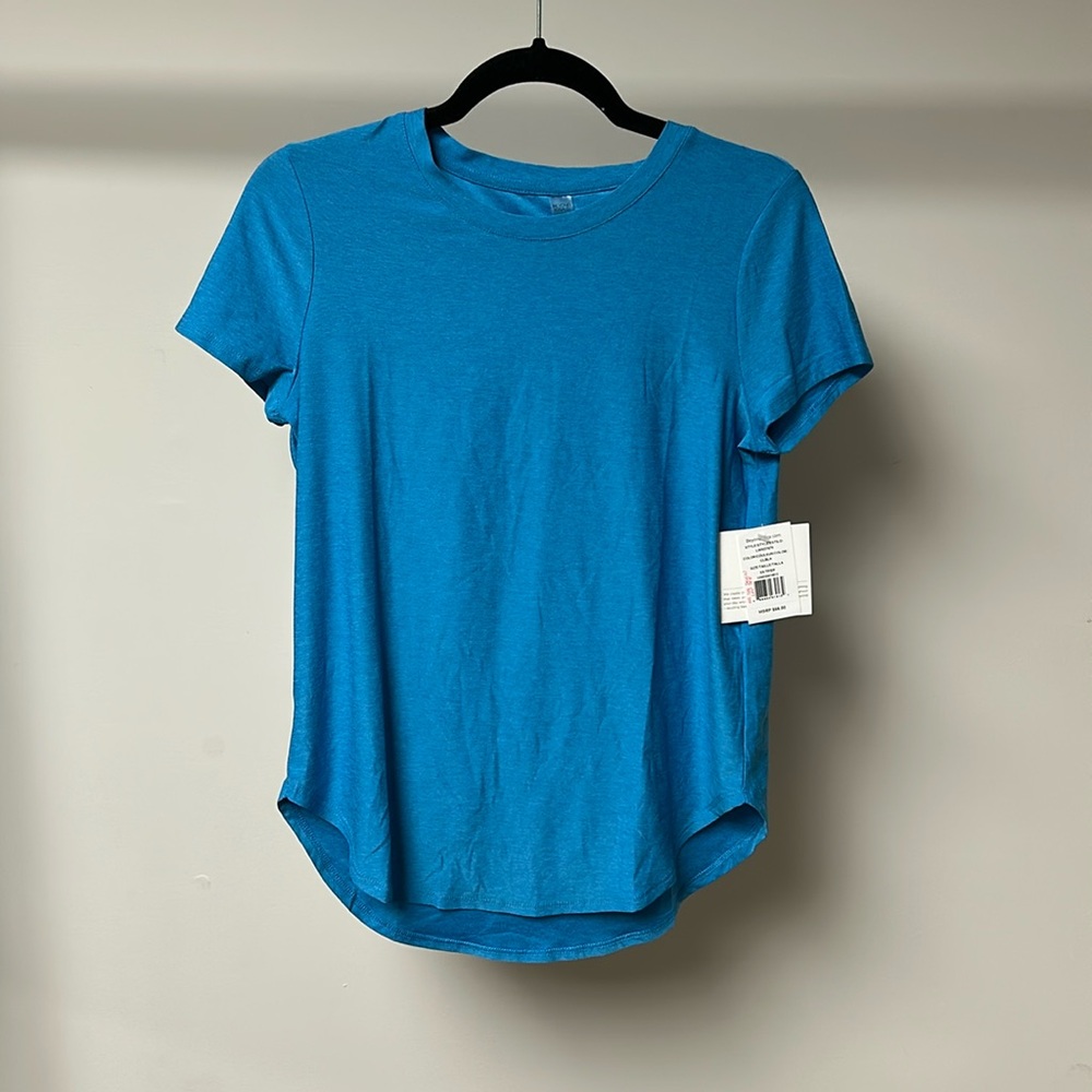 Beyond yoga on the down low tee cali blue heather